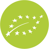 Il logo di produzione biologica dell'Unione europea è costituito da 12 stelle disposte a forma di foglia su sfondo verde.