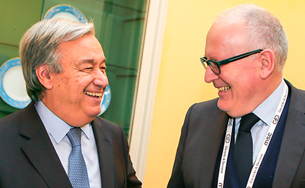 Commission First Vice-President Frans Timmermans greets António Guterres, Secretary-General of the United Nations, at the Security Council in Munich, Germany, 18 February 2017. © European Union
