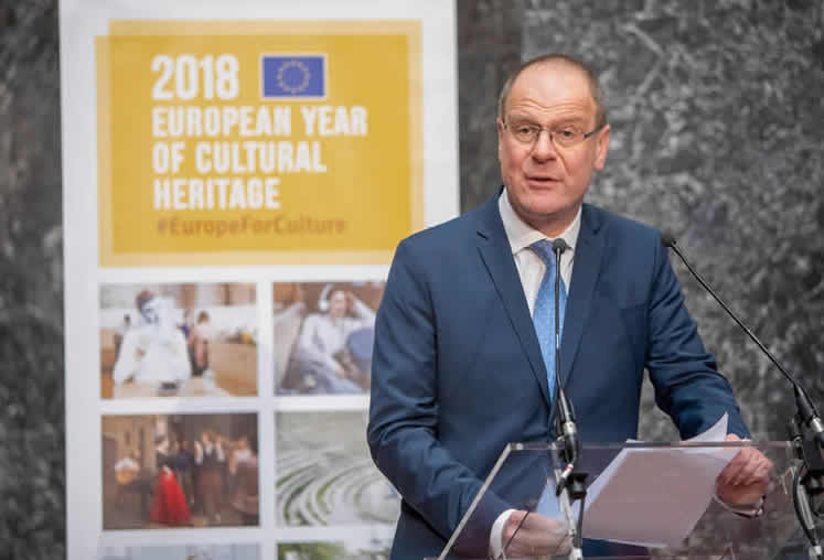 Image: Commissioner Tibor Navracsics speaking at a forum on the International Dimension of the European Year of Cultural Heritage, Brussels, Belgium, 23 April 2018. © European Union