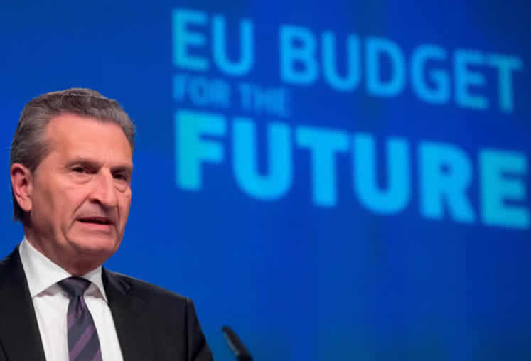 Image: Commissioner Günther Oettinger talks at an event on the long-term budget plans of the European Commission, Brussels, Belgium, 
2 May 2018. © European Union