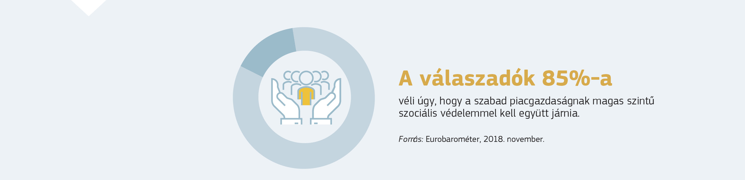 A válaszadók 85%-a véli úgy, hogy a szabad piacgazdaságnak magas szintű szociális védelemmel kell együtt járnia.