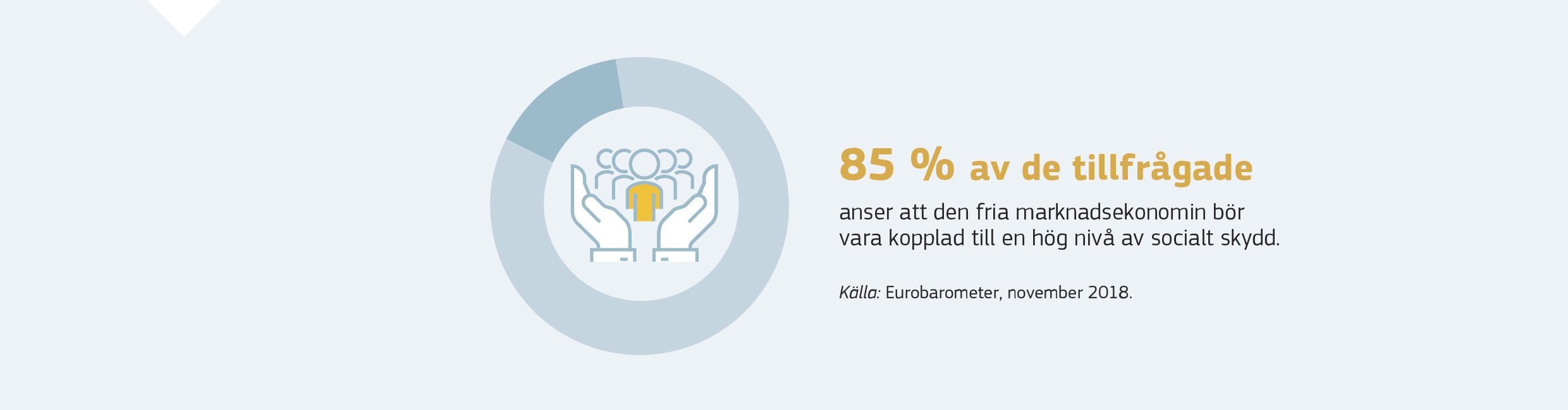 85 % av de tillfrågade anser att den fria marknadsekonomin bör vara kopplad till en hög nivå av socialt skydd.