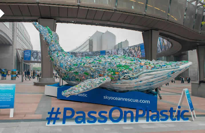 Image: The launch event of the #PassOnPlastic Pledge featured Plasticus, a plastic whale made from the same amount of plastic that ends up in the ocean every second, Brussels, Belgium, 15 May 2018. © European Union