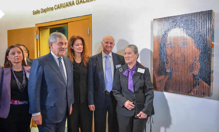 Image: Unveiling ceremony of the portrait of the murdered journalist Daphne Caruana Galizia, in the presence of Parliament President Antonio Tajani and family members of Ms Caruana Galizia, Strasbourg, France, 23 October 2018. © European Union