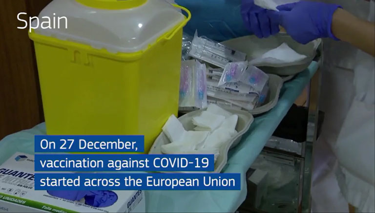 Video snapshots of the first vaccines administered across the European Union in various Member States.