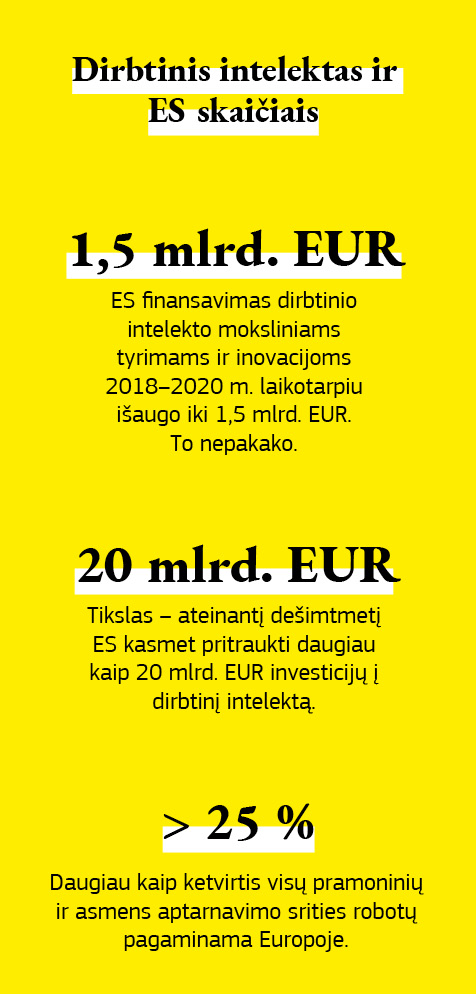 Duomenų apie dirbtinį intelektą Europos Sąjungoje infografikas.