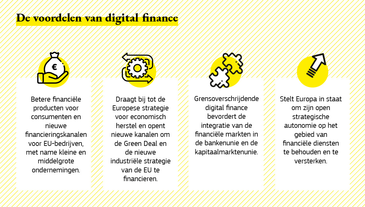 Infografiek met de voordelen van digital finance.