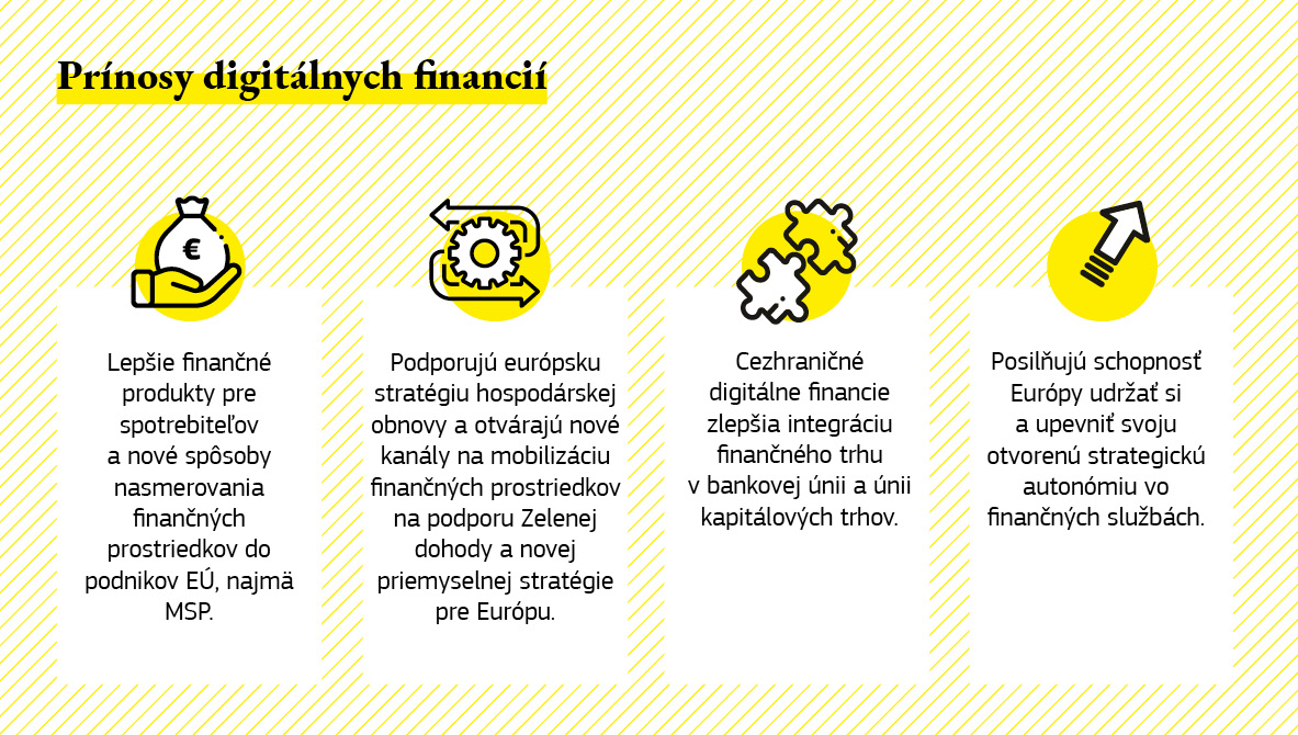 Infografika znázorňuje prínosy digitálnych financií.