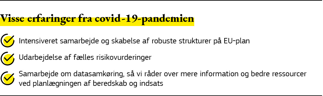 Grafisk oversigt over erfaringerne fra covid-19-pandemien.