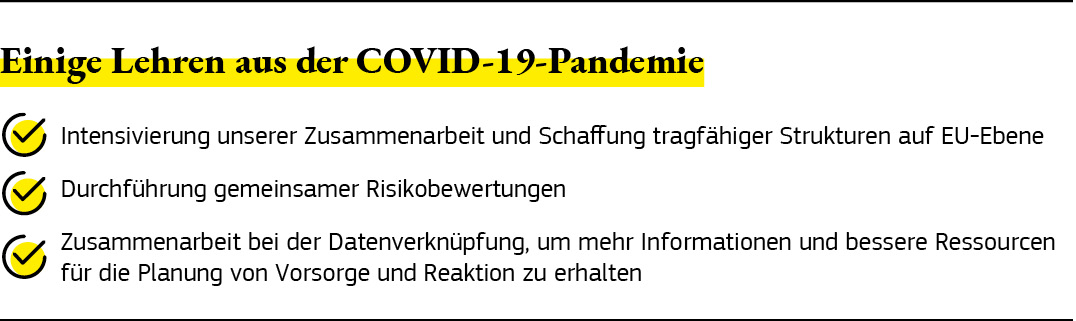 Grafische Darstellung der Lehren aus der Covid-19-Pandemie.Ausführliche Beschreibung.