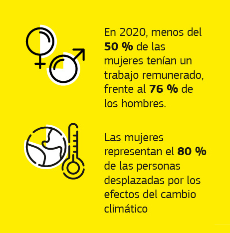 Gráfico que presenta datos sobre cuestiones de género en el contexto de la cooperación al desarrollo.