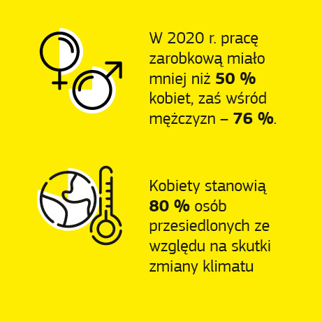 Grafika przedstawiająca dane o zagadnieniach związanych z płcią w kontekście współpracy rozwojowej.