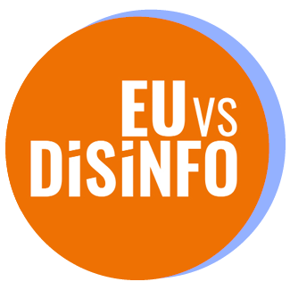 ES kovos su dezinformacija kampanijos logotipas su žodžiais „Yjū versus Dizinfo“ oranžiniame fone.