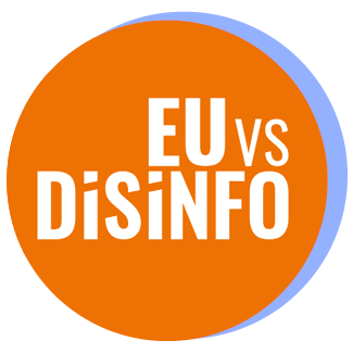 Logotip kampanje EU-a protiv dezinformacija s riječima „EU vs Disinfo” na narančastoj pozadini.