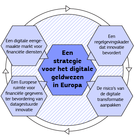De infographic toont de hoofdpunten van een strategie voor het digitale geldwezen in Europa.