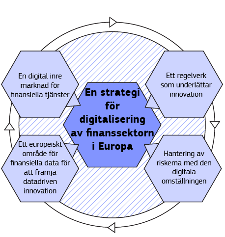 Infografiken visar inslagen i den digitala finansstrategin för Europa.