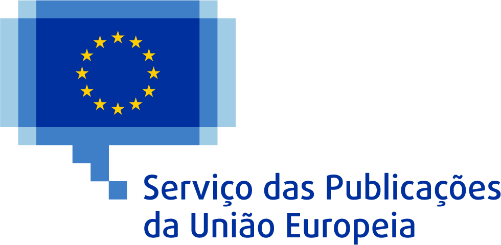 Logótipo do Serviço das Publicações da União Europeia, constituído pela bandeira da União Europeia com 12 estrelas amarelas dispostas num círculo sobre um fundo azul dentro de um balão de discurso azul pixelizado.