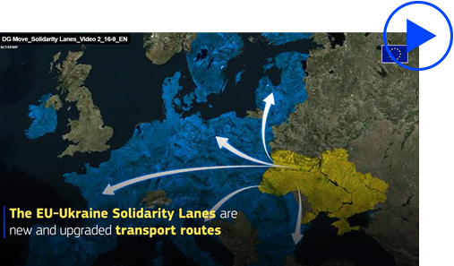 Im Mittelpunkt des Videos steht die EU-Initiative für Solidaritätskorridore zur Unterstützung der Ukraine bei der Ausfuhr landwirtschaftlicher Erzeugnisse und bei wichtigen Einfuhren durch effiziente und nachhaltige Verkehrslösungen vor dem Hintergrund der anhaltenden Krise.