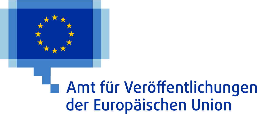 Logo des Amtes für Veröffentlichungen der Europäischen Union, bestehend aus der Flagge der Europäischen Union mit 12 gelben Sternen, die kreisförmig auf einem blauen Hintergrund angeordnet sind, und einer blauen verpixelten Sprechblase.