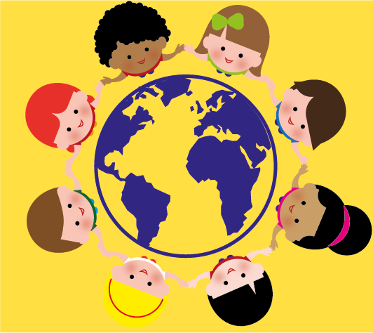 Kinderen in een kring met de wereld in het midden