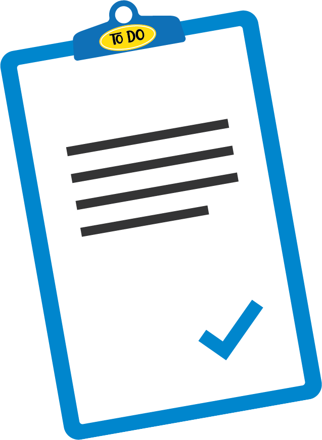 Image of a clipboard with the EU to do list. Ended by a tick mark.